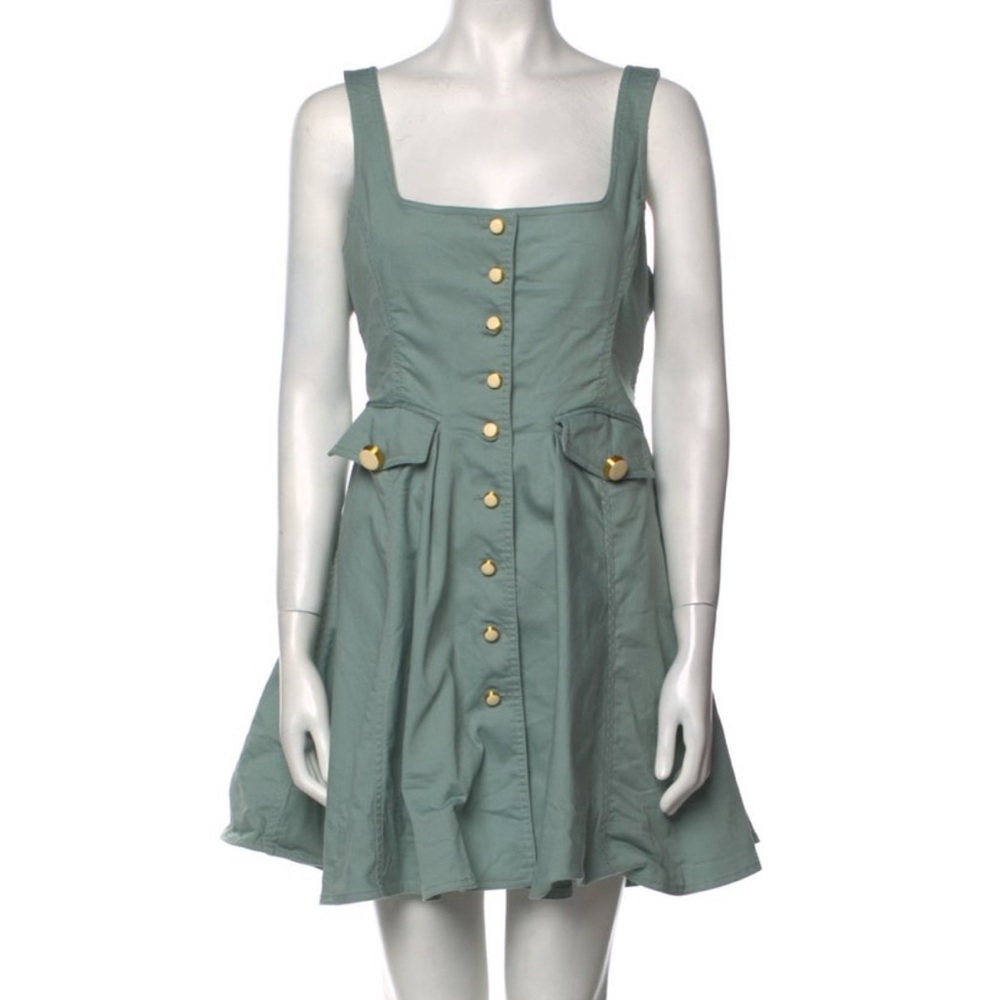 Alexis Square Neck Green Button-Up Dress